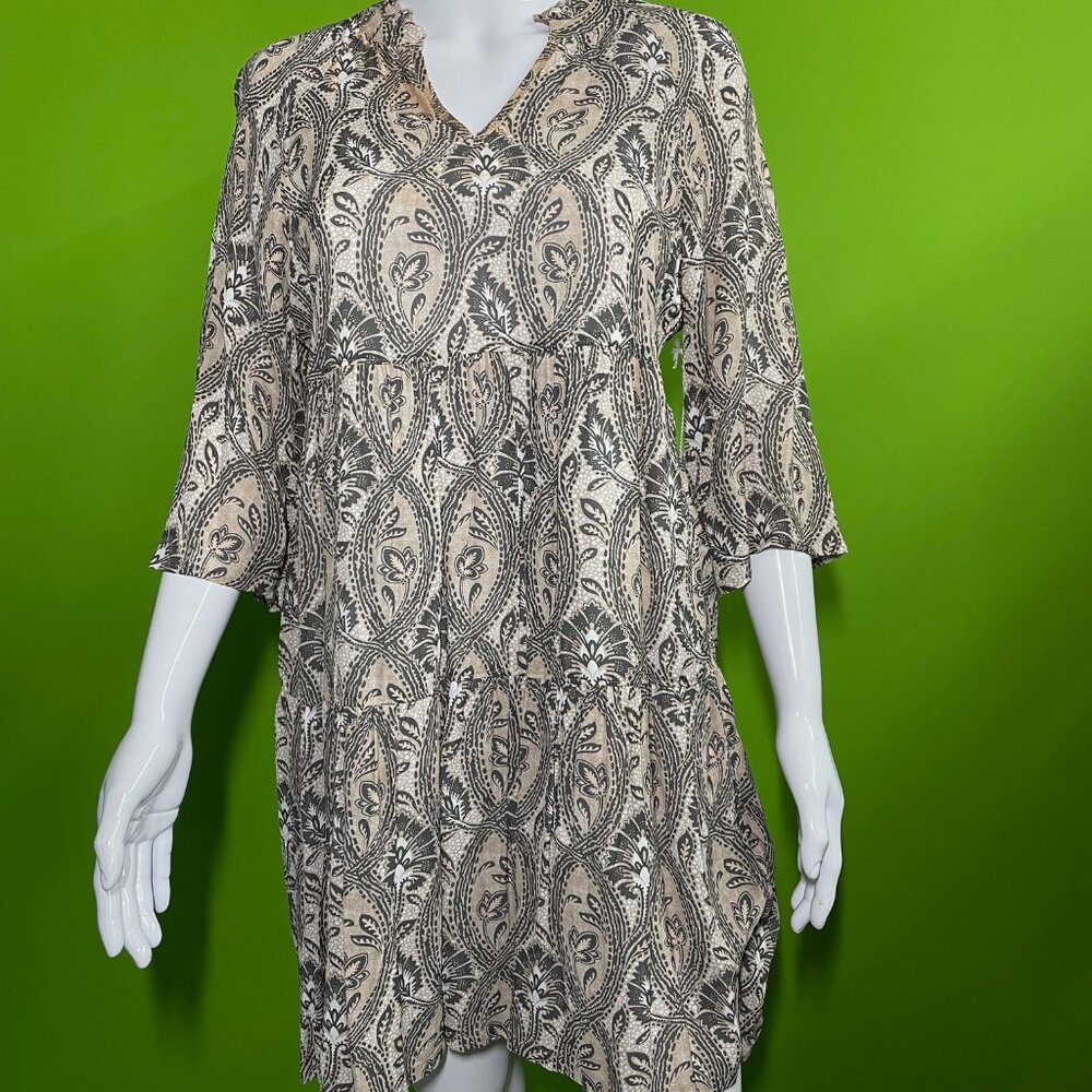 NEW Spartina 449 Midi Flower Design Black & Cream Pullover Dress Women’s XS